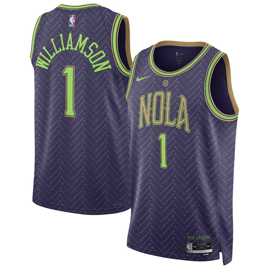 Men New Orleans Pelicans #1 Zion Williamson Nike Purple City Edition 2024-25 Swingman Player NBA Jersey